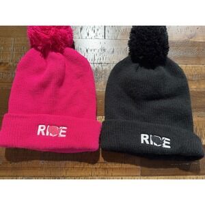 2 Ride Brand Winter Knit Beanie Hat With Pom Pink And Black